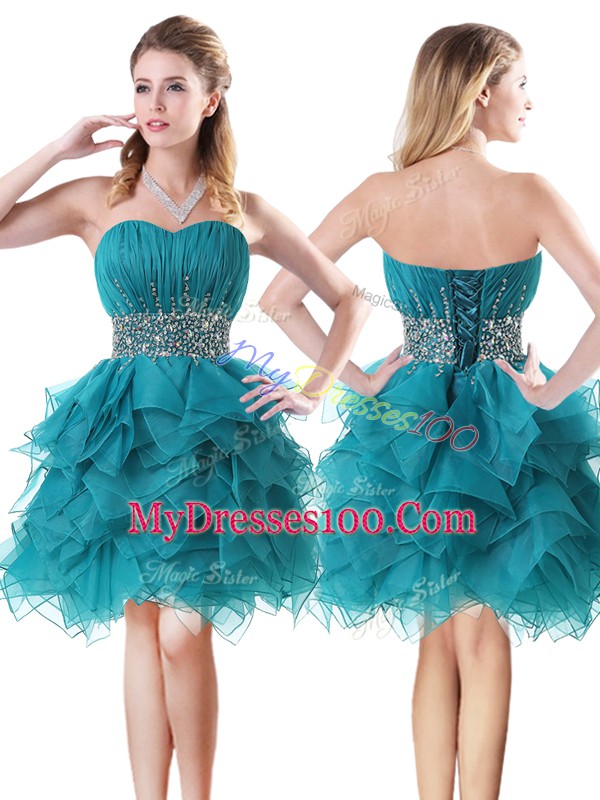 Mini Length A-line Sleeveless Teal Lace Up