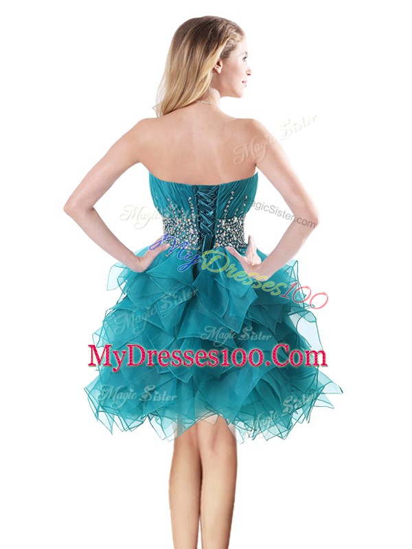 Mini Length A-line Sleeveless Teal Lace Up