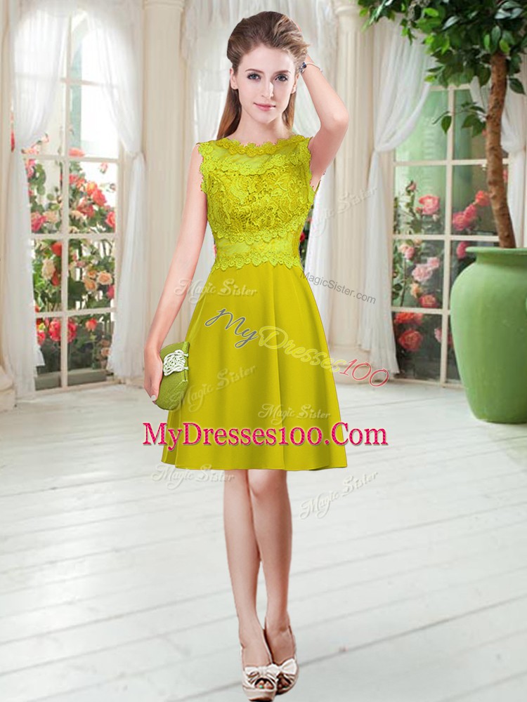 Satin Sleeveless Knee Length Evening Dress and Lace