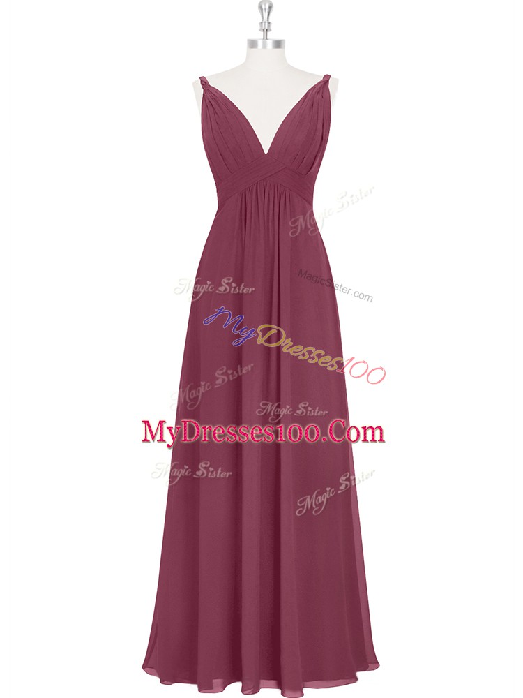 Amazing V-neck Sleeveless Backless Burgundy Chiffon