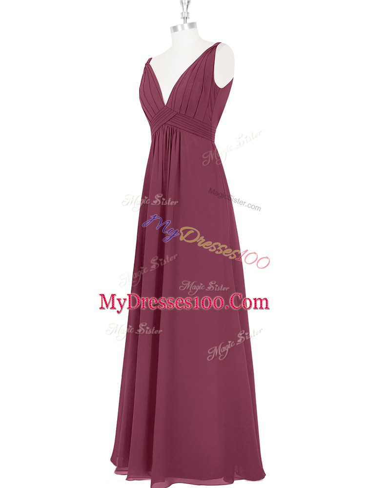 Amazing V-neck Sleeveless Backless Burgundy Chiffon