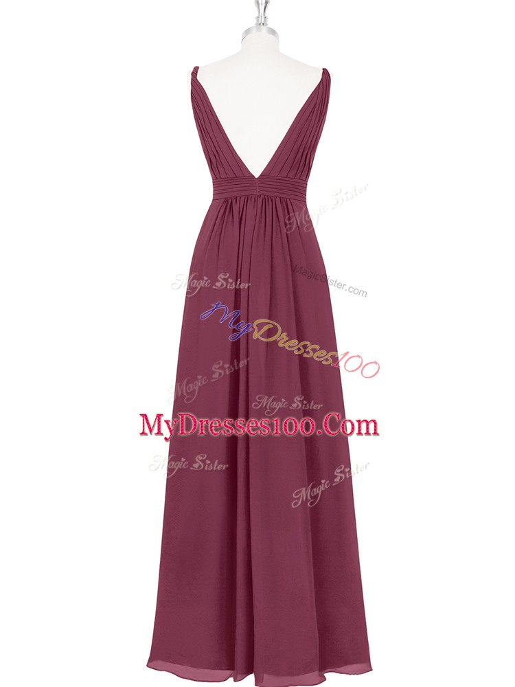 Amazing V-neck Sleeveless Backless Burgundy Chiffon