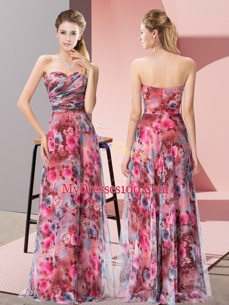 Sweetheart Sleeveless Zipper Prom Dress Multi-color Printed