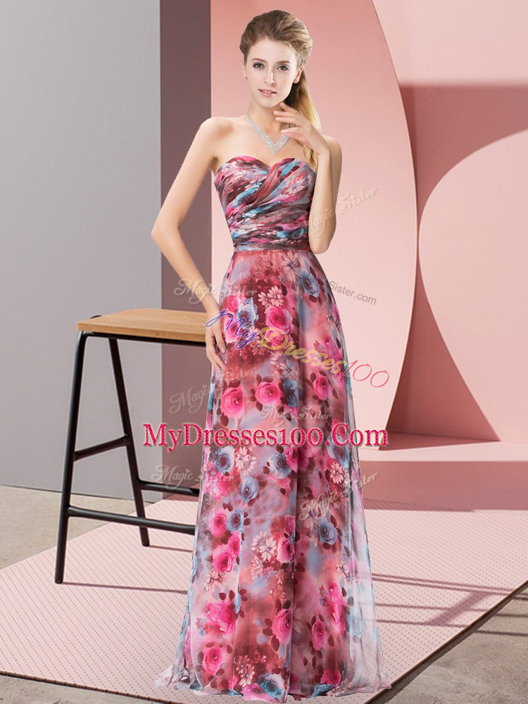 Sweetheart Sleeveless Zipper Prom Dress Multi-color Printed