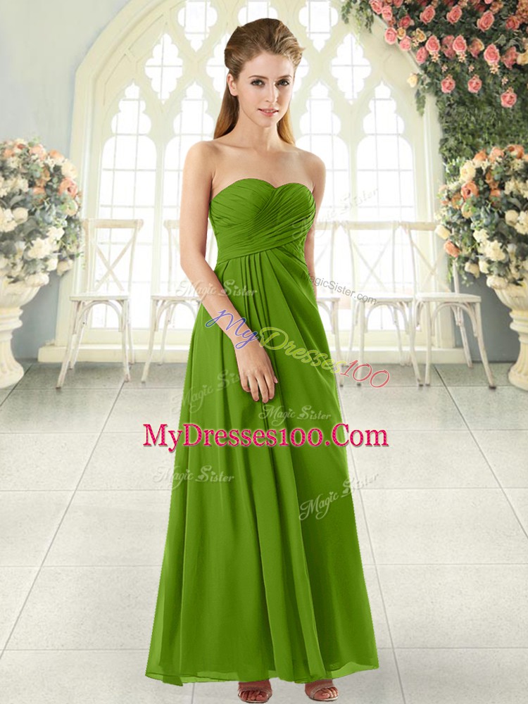 Spectacular Chiffon Zipper Sweetheart Sleeveless Ankle Length Evening Dress Ruching