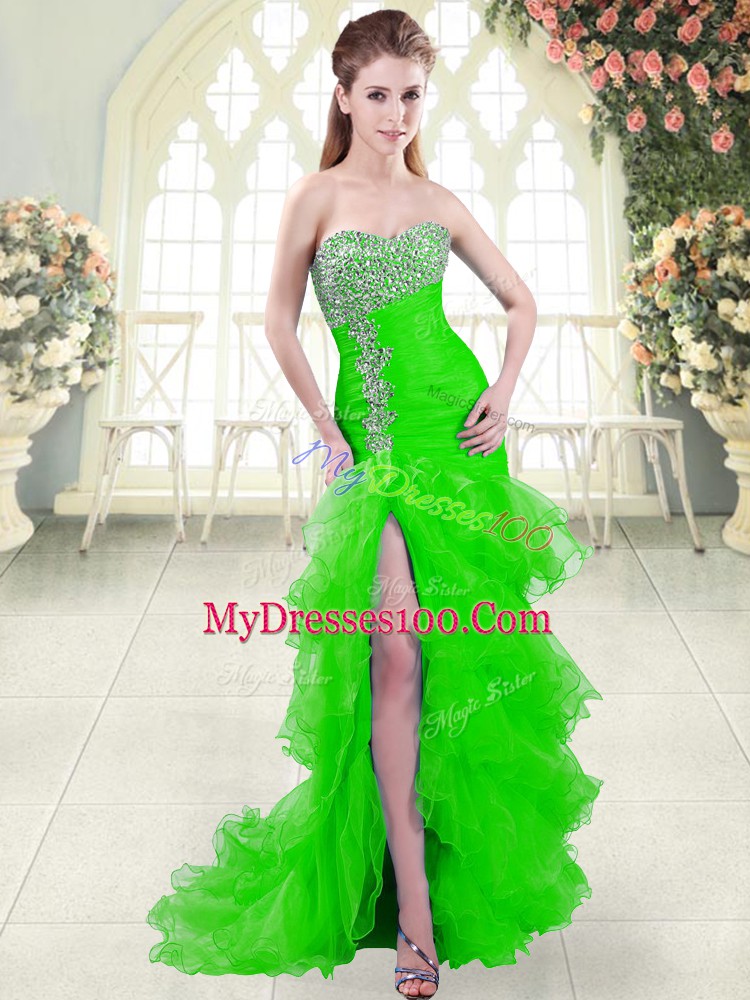 Brush Train Mermaid Homecoming Dress Green Sweetheart Organza Sleeveless Lace Up