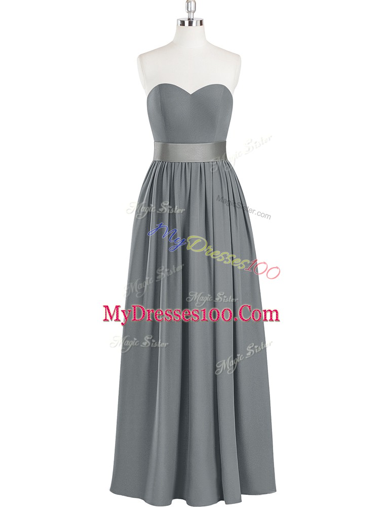 Sweetheart Sleeveless Zipper Prom Party Dress Grey Chiffon