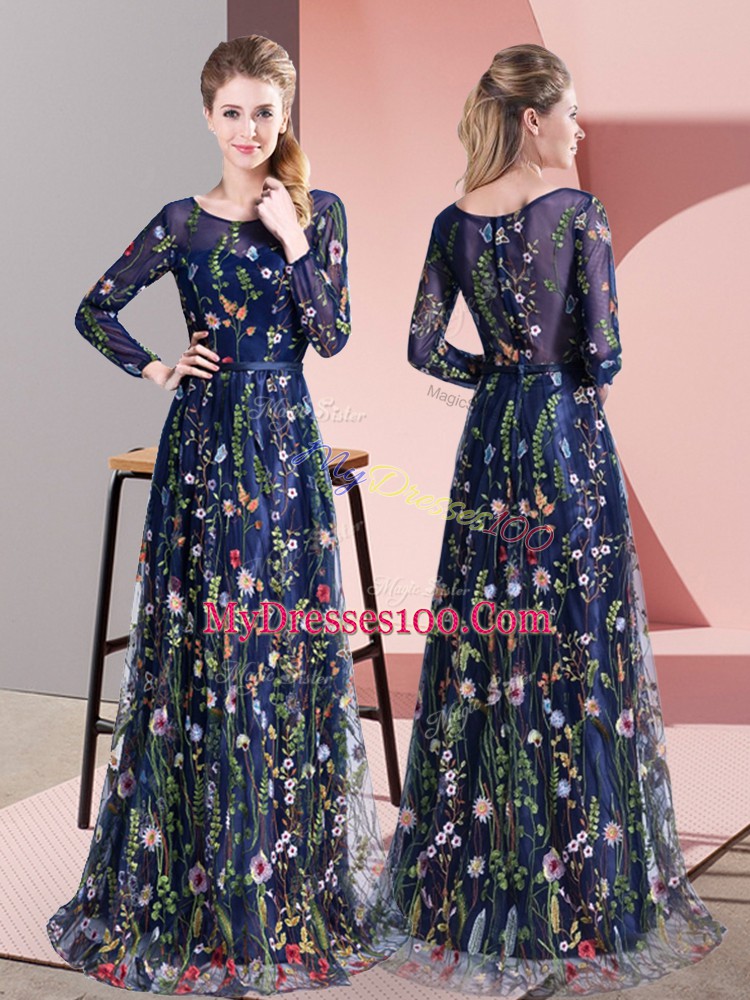 High Quality Sweep Train Empire Evening Outfits Multi-color Scoop Chiffon Long Sleeves Zipper