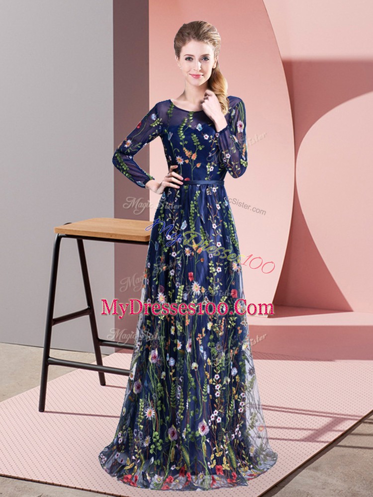 High Quality Sweep Train Empire Evening Outfits Multi-color Scoop Chiffon Long Sleeves Zipper
