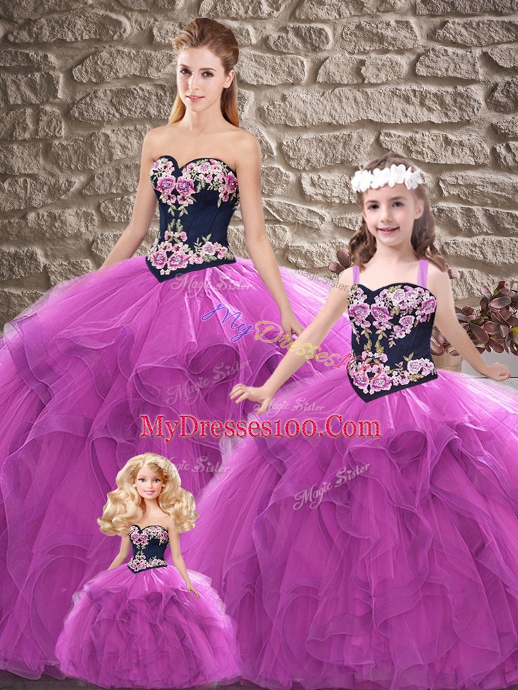Perfect Purple Lace Up Sweetheart Beading and Embroidery Ball Gown Prom Dress Tulle Sleeveless