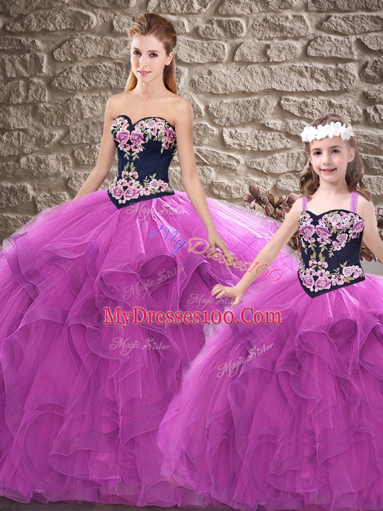 Perfect Purple Lace Up Sweetheart Beading and Embroidery Ball Gown Prom Dress Tulle Sleeveless