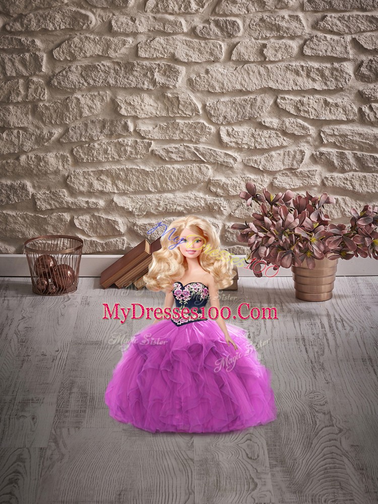 Perfect Purple Lace Up Sweetheart Beading and Embroidery Ball Gown Prom Dress Tulle Sleeveless