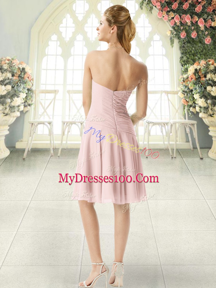 Knee Length Zipper Prom Dress Pink for Prom and Party with Ruching