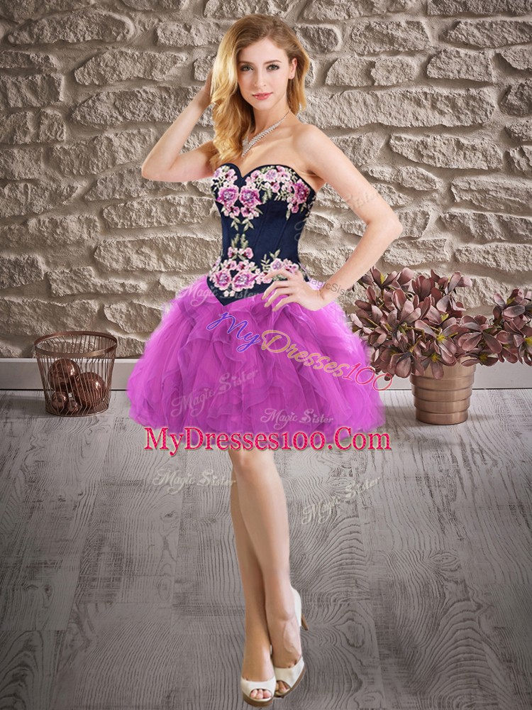 Fashionable Purple Sleeveless Embroidery Mini Length Prom Party Dress