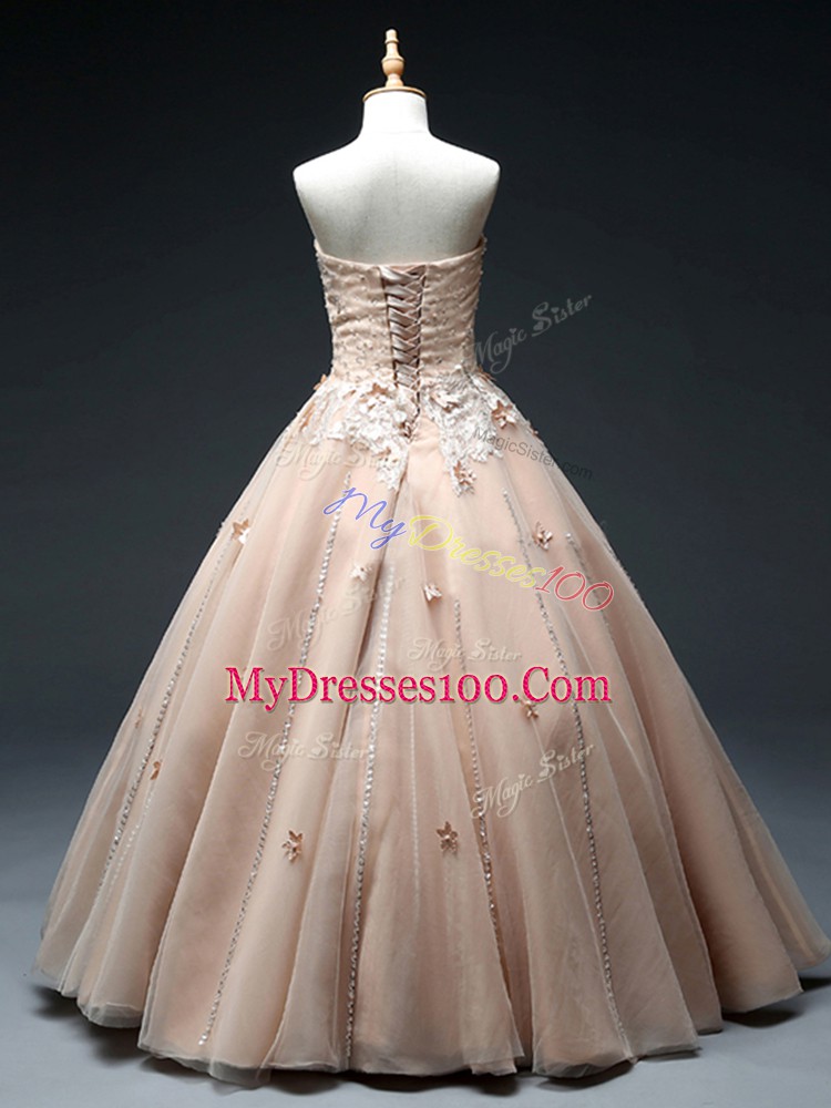 Glorious Sleeveless Beading and Appliques Lace Up Little Girls Pageant Gowns