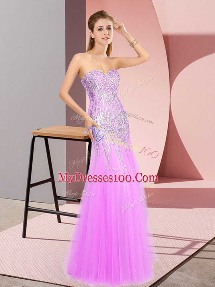 Lilac Sleeveless Beading Floor Length Formal Dresses