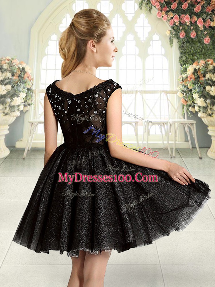Black A-line Beading Womens Evening Dresses Zipper Tulle Sleeveless Mini Length
