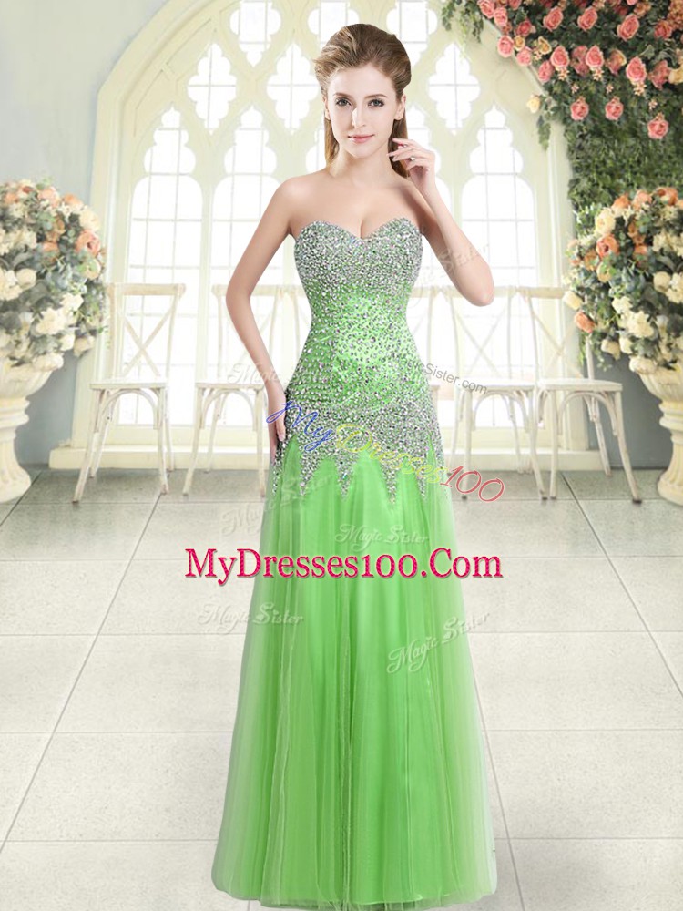 Sleeveless Beading Floor Length Prom Dresses