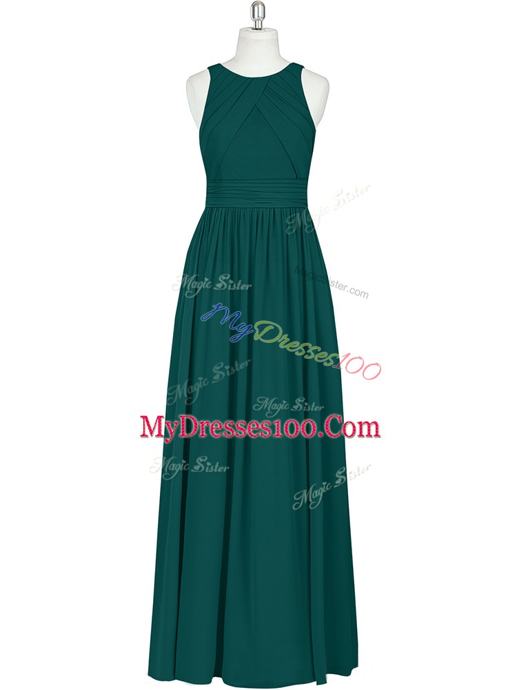 Dark Green Scoop Neckline Ruching Sleeveless Zipper