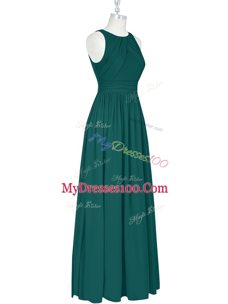 Dark Green Scoop Neckline Ruching Sleeveless Zipper