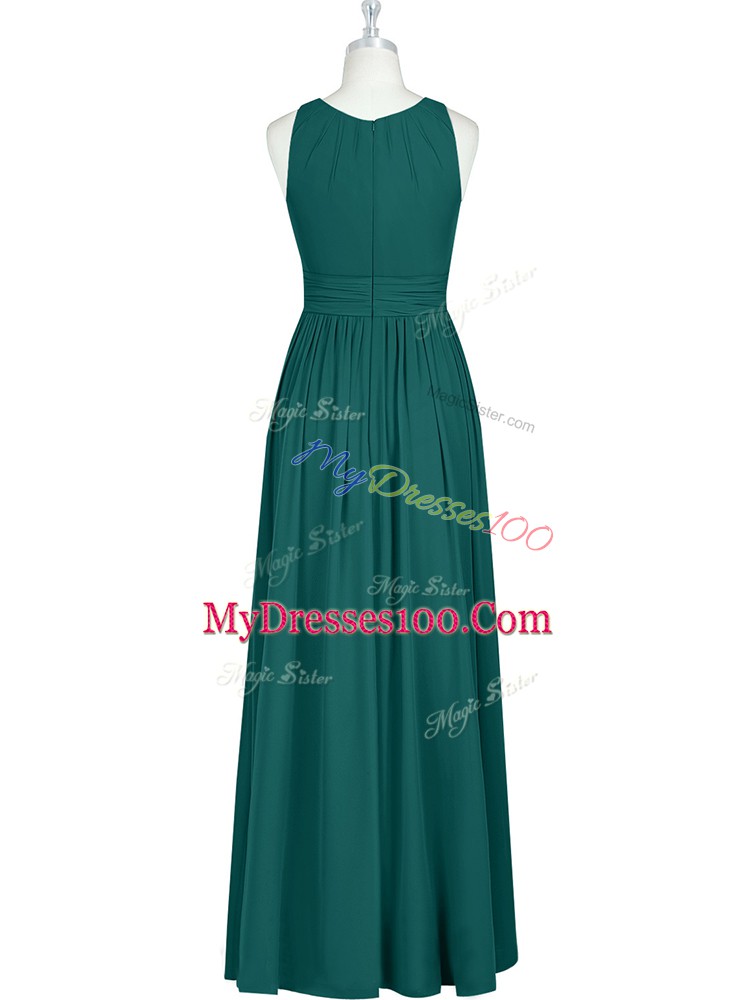 Dark Green Scoop Neckline Ruching Sleeveless Zipper