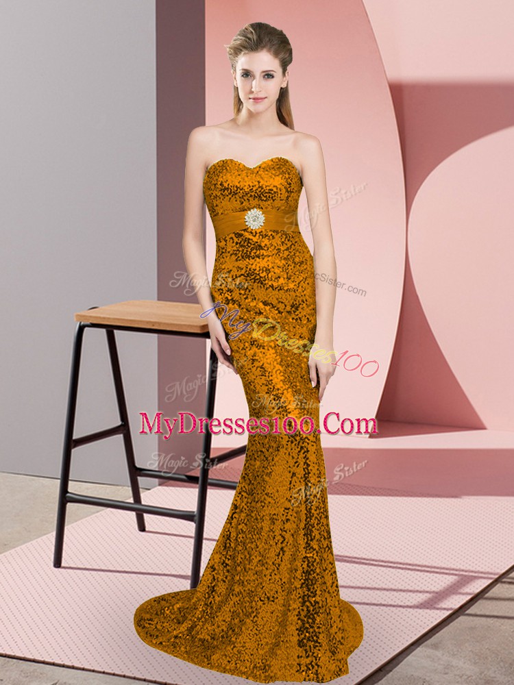 Cute Brown Column/Sheath Sequins Prom Gown Zipper Sequined Sleeveless