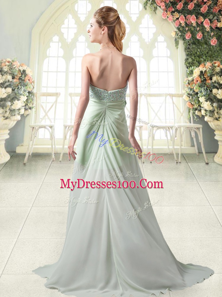 Fantastic Sleeveless High Low Beading and Ruffled Layers Zipper Womens Evening Dresses with Apple Green