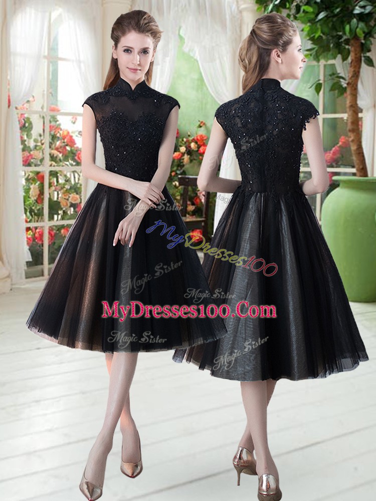 Graceful Cap Sleeves Beading and Lace Zipper Prom Dress