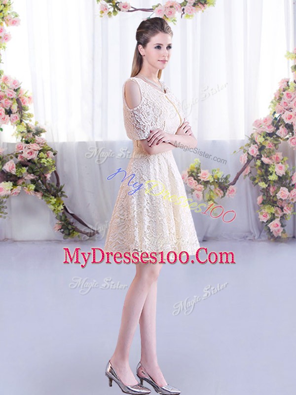 Short Sleeves Lace Up Mini Length Lace Quinceanera Dama Dress