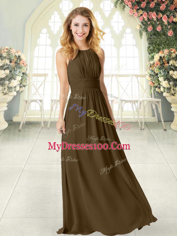Brown Prom Dress Prom and Party with Ruching Scoop Sleeveless Zipper