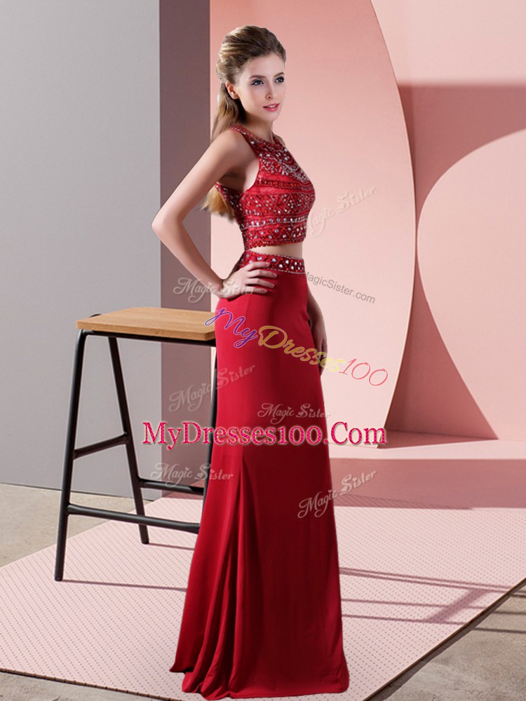 Great Red Halter Top Backless Beading Prom Party Dress Sleeveless