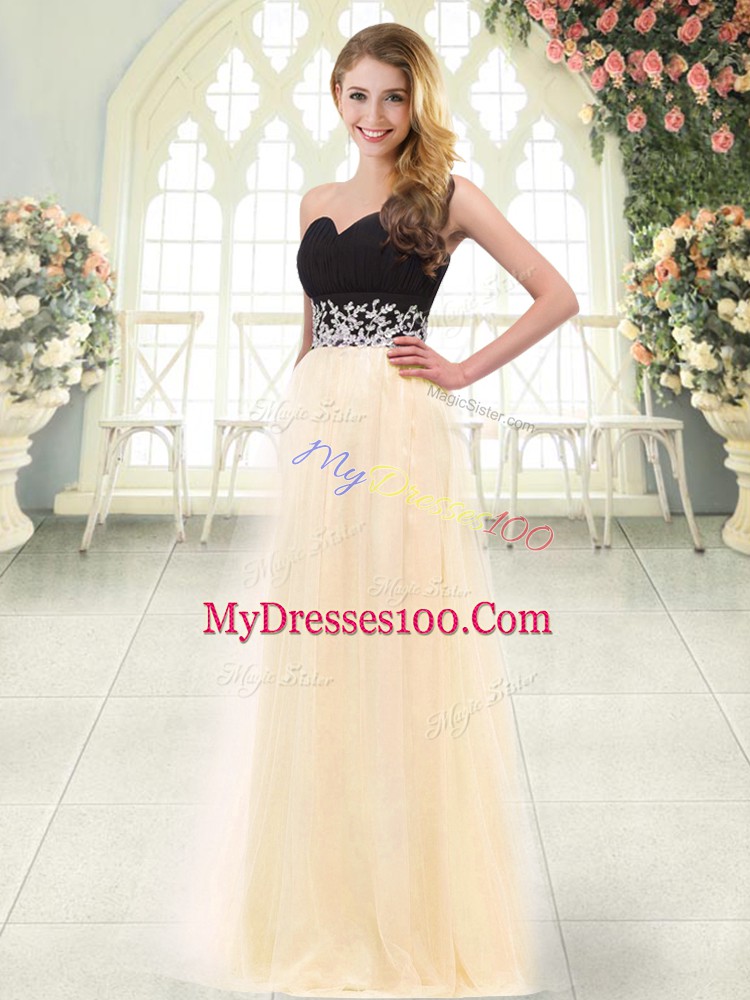 Custom Fit Floor Length Champagne Prom Dress Sweetheart Sleeveless Zipper