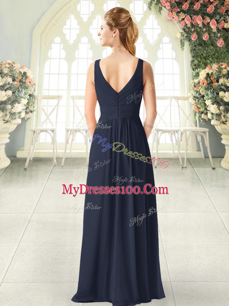 Black Chiffon Zipper Prom Gown Sleeveless Floor Length Ruching