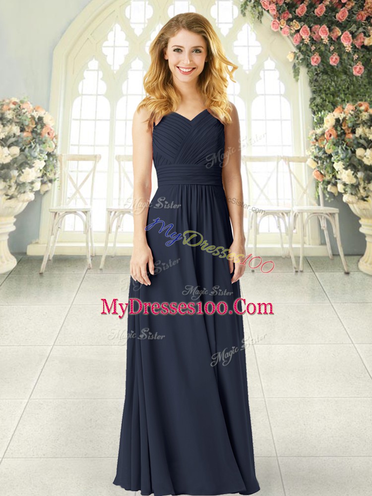 Black Chiffon Zipper Prom Gown Sleeveless Floor Length Ruching