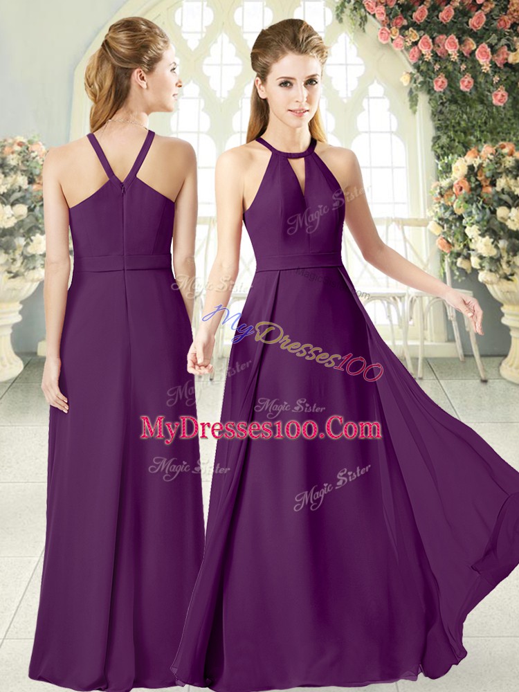 Adorable Halter Top Sleeveless Chiffon Prom Dresses Ruching Zipper