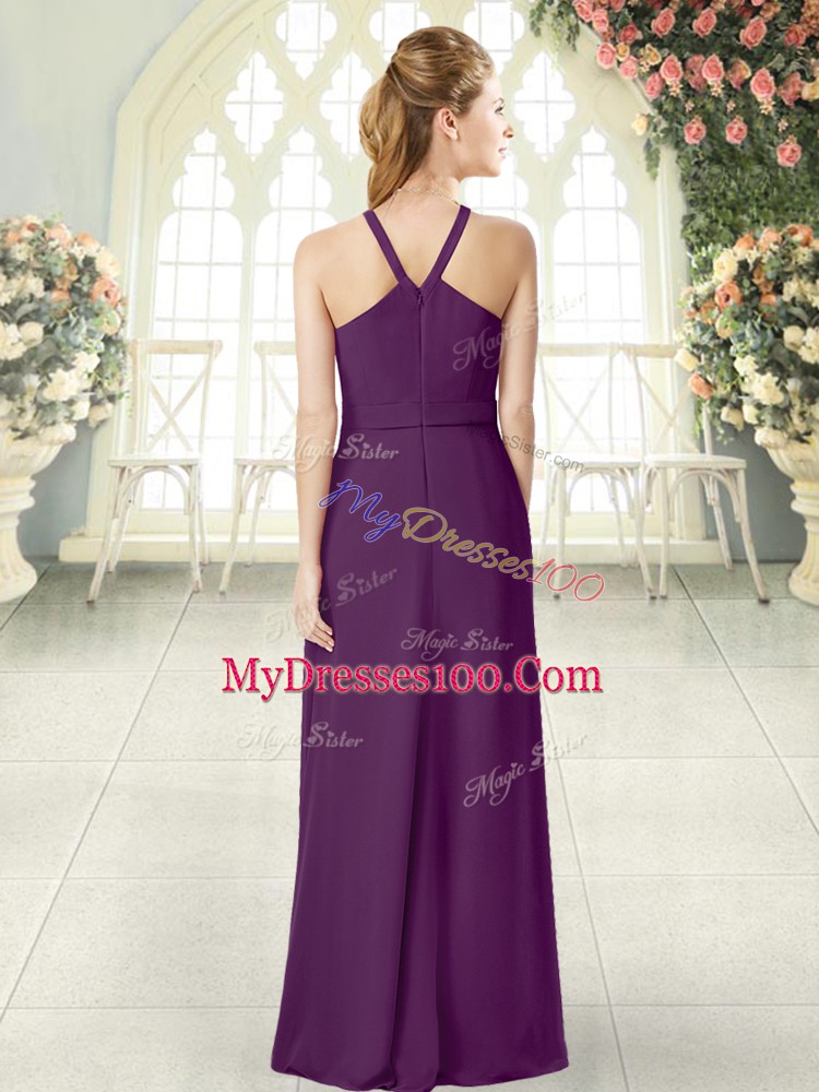 Adorable Halter Top Sleeveless Chiffon Prom Dresses Ruching Zipper