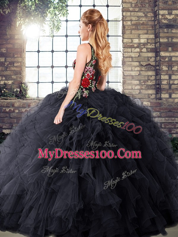 Discount Black Sleeveless Zipper Sweet 16 Quinceanera Dress for Military Ball and Sweet 16 and Quinceanera