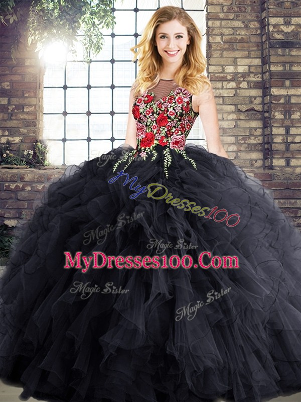 Discount Black Sleeveless Zipper Sweet 16 Quinceanera Dress for Military Ball and Sweet 16 and Quinceanera