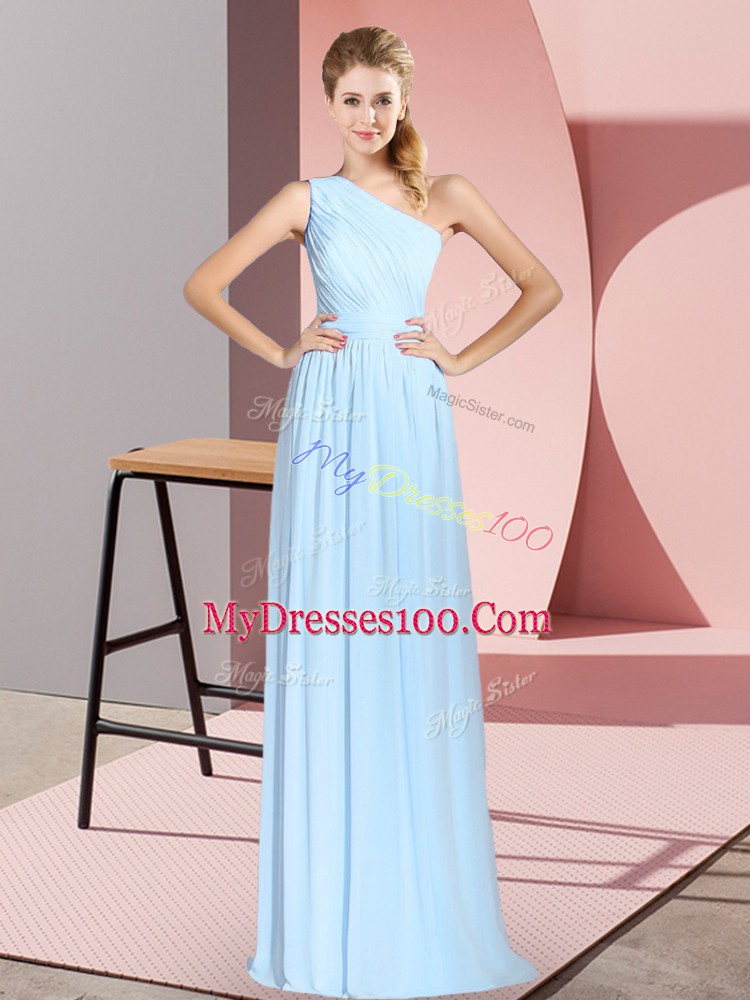 Beauteous Sleeveless Floor Length Ruching Lace Up Evening Dress with Blue