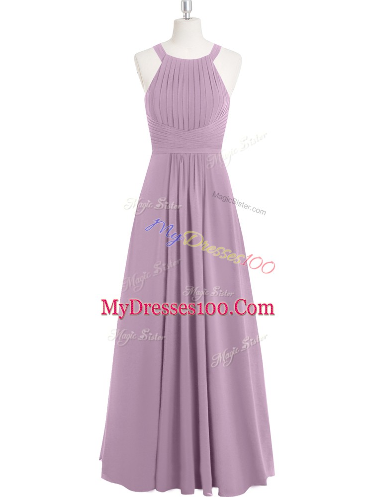 Sleeveless Floor Length Ruching Zipper Prom Dresses with Purple