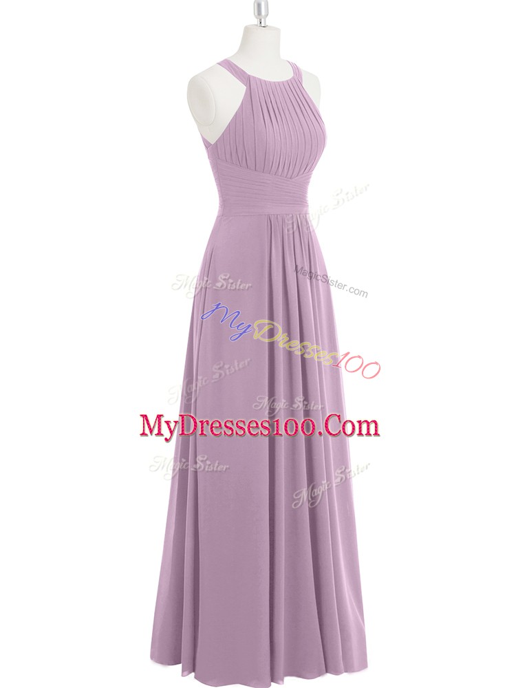 Sleeveless Floor Length Ruching Zipper Prom Dresses with Purple