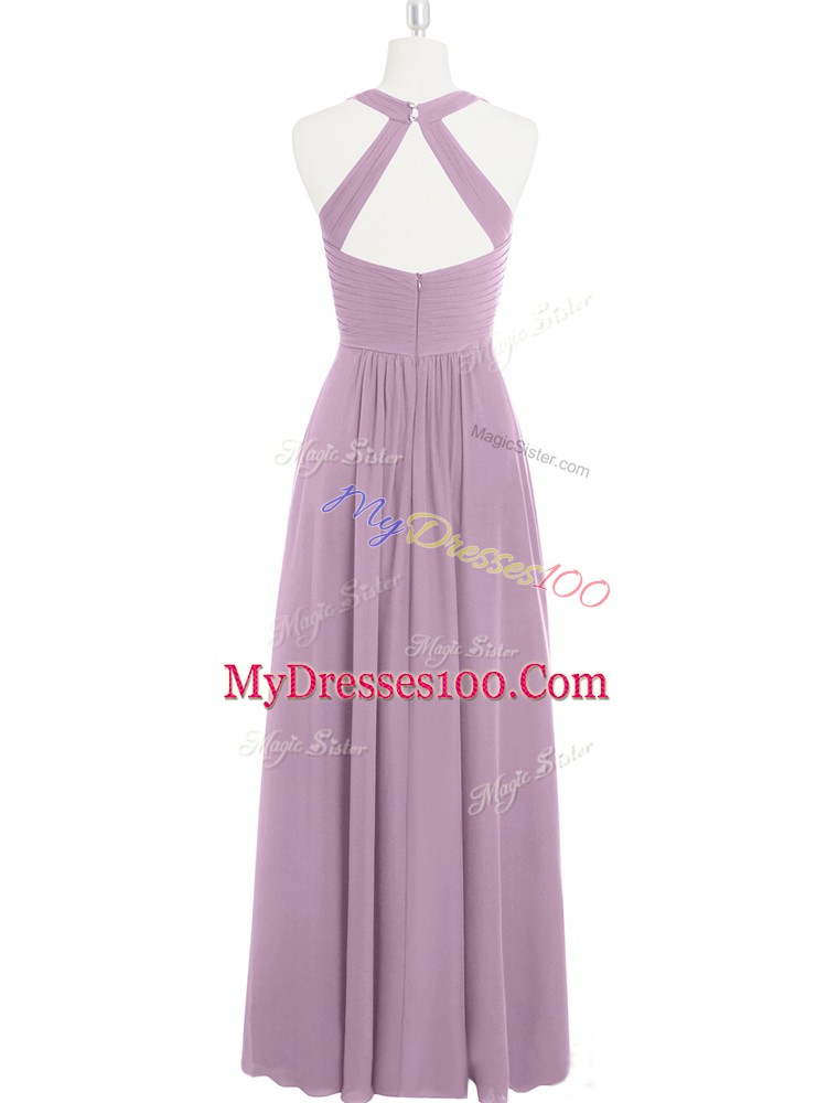 Sleeveless Floor Length Ruching Zipper Prom Dresses with Purple