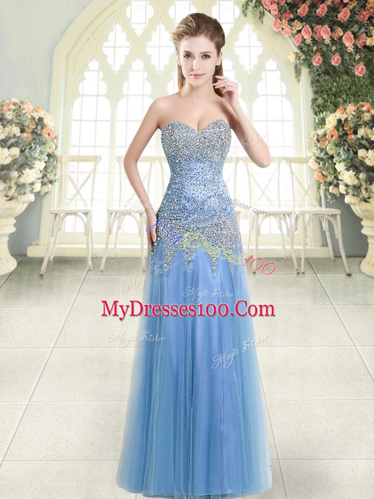 Cute Blue Prom and Party with Beading Sweetheart Sleeveless Zipper