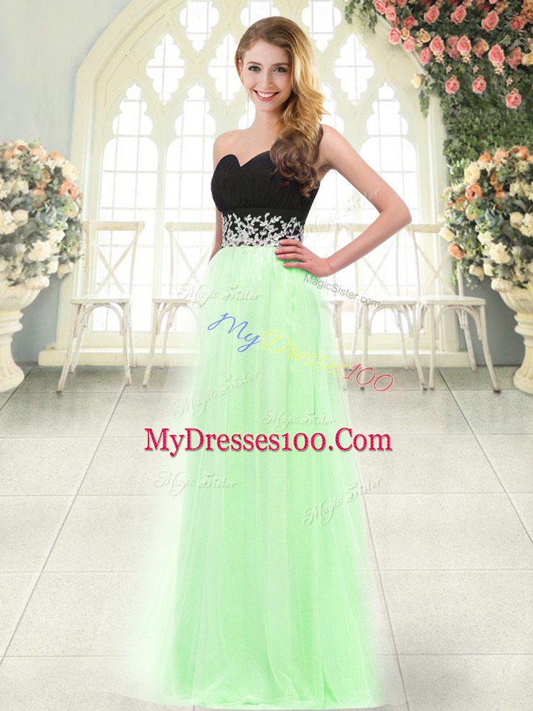 Light Blue Empire Tulle Sweetheart Sleeveless Appliques Floor Length Zipper