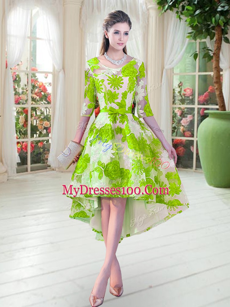 Lace Half Sleeves High Low Evening Wear and Belt