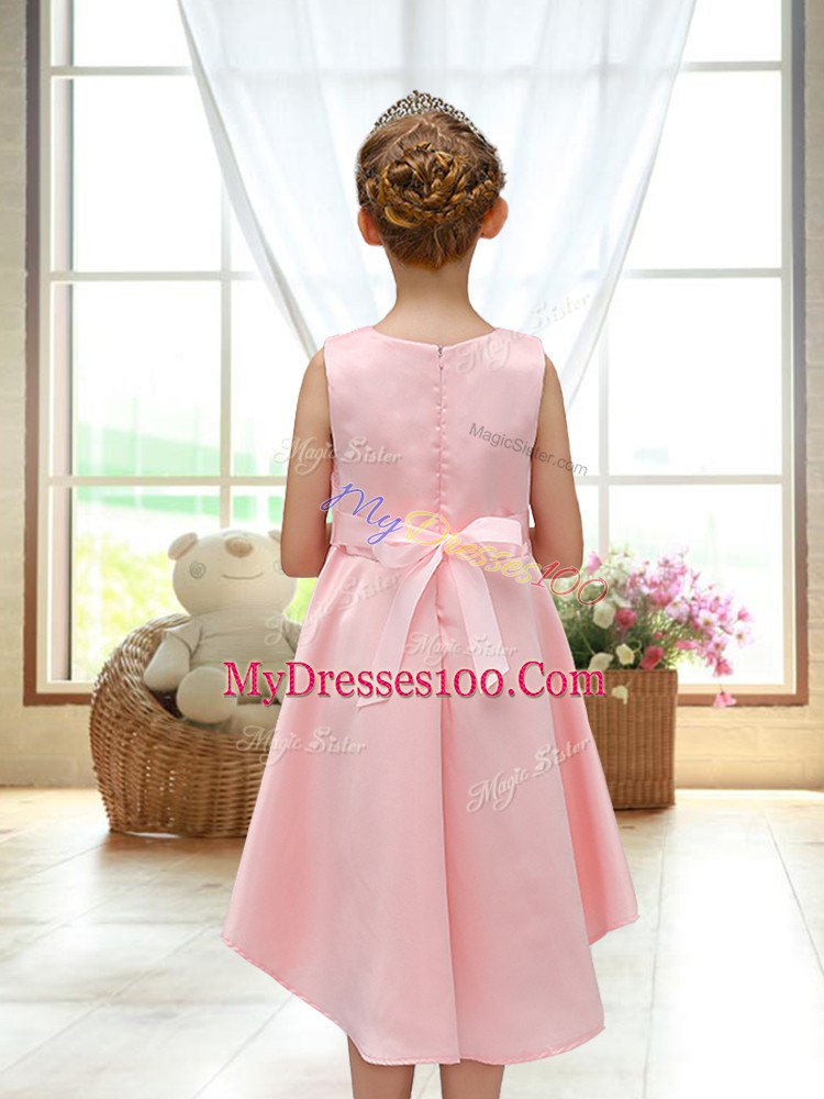 Sleeveless Zipper High Low Lace and Bowknot Toddler Flower Girl Dress