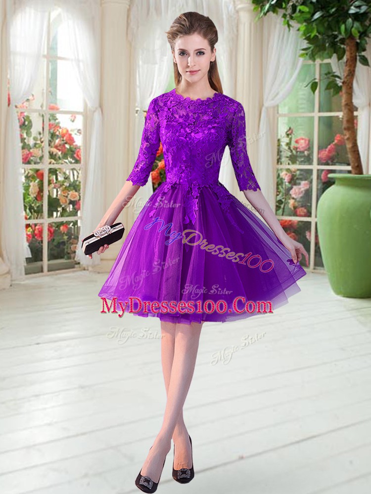 Fashion Half Sleeves Lace Zipper Prom Evening Gown