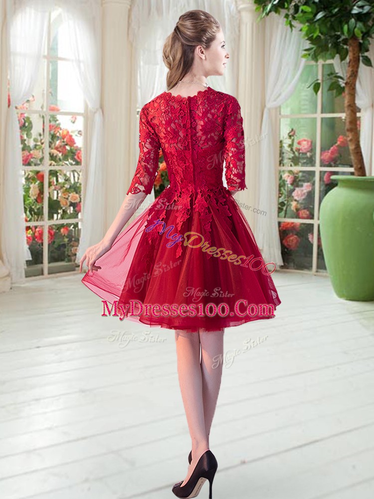 Fashion Half Sleeves Lace Zipper Prom Evening Gown