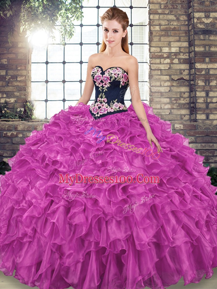 Fabulous Organza Sleeveless Sweet 16 Dresses Sweep Train and Embroidery and Ruffles