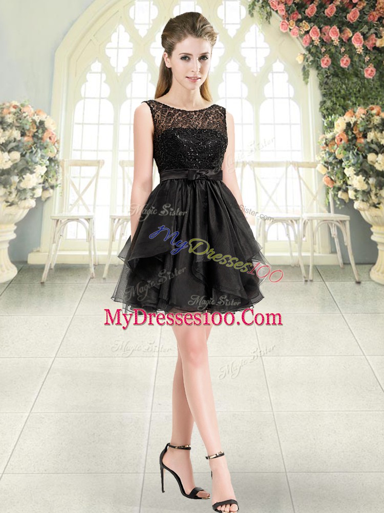 Lovely Mini Length Black Evening Dresses Scoop Sleeveless Lace Up